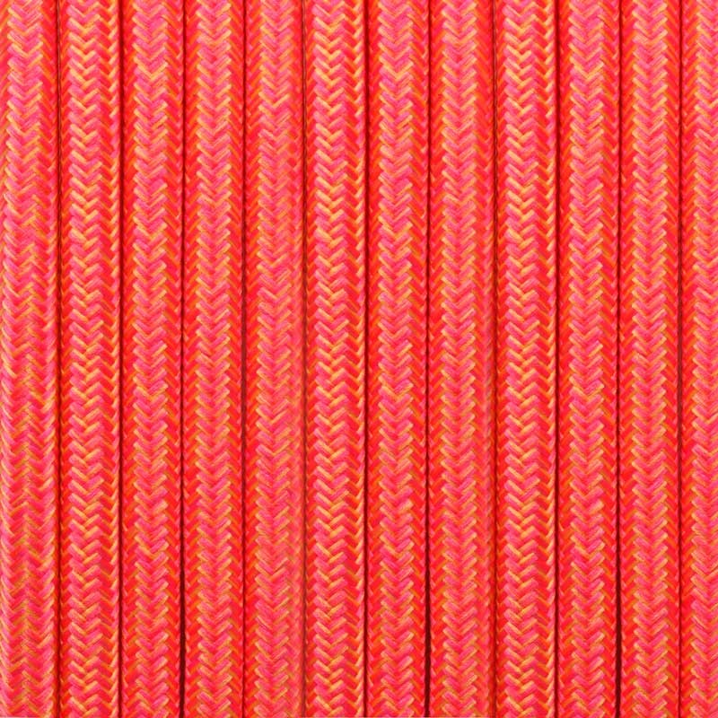 Round electric cable covered in silk effect fabric in pink and yellow colors