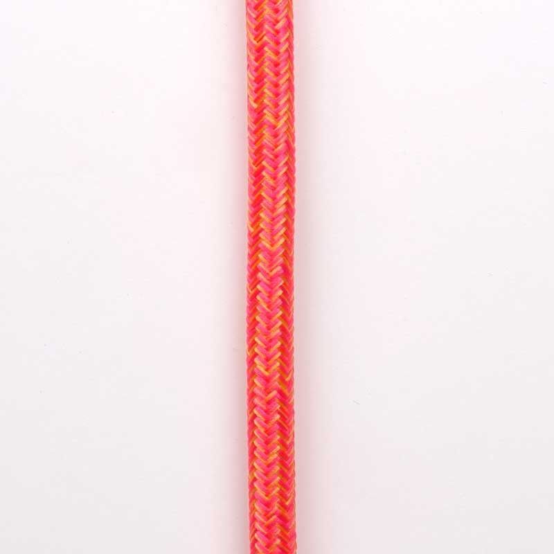 Round electric cable covered in silk effect fabric in pink and yellow colors