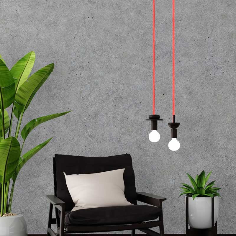 Round electric cable covered in silk effect fabric in pink and yellow colors