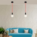 Round electric cable covered in silk effect fabric in pink and yellow colors