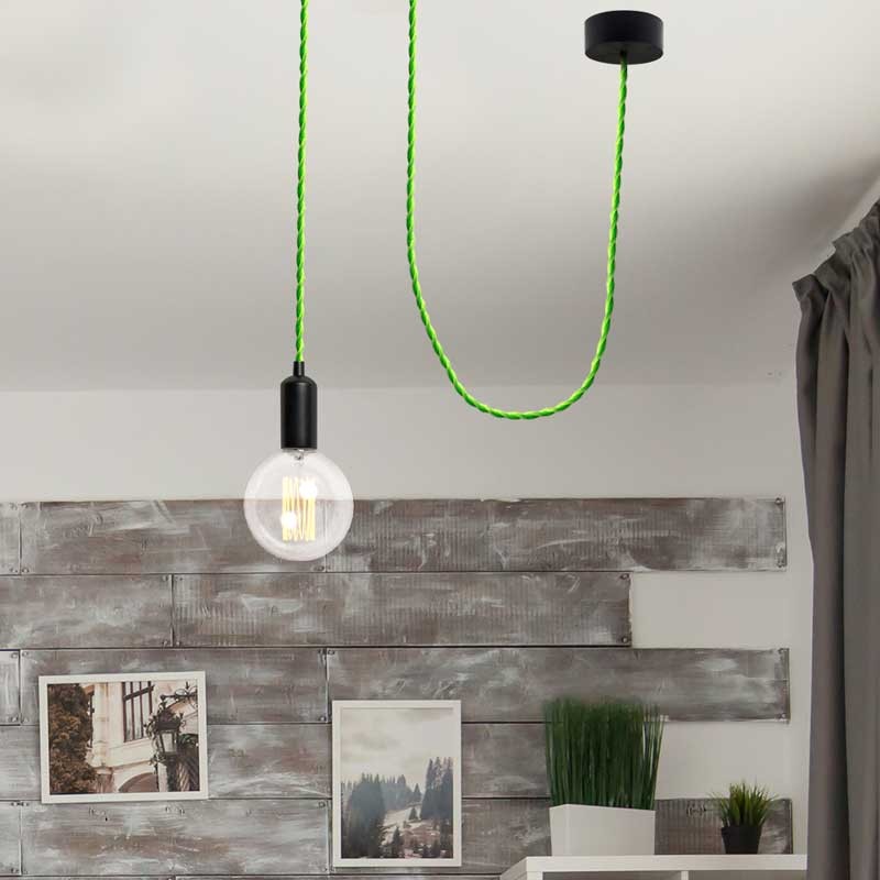 Braided Cable Coated in Silk Effect Fabric Green Sprout Color