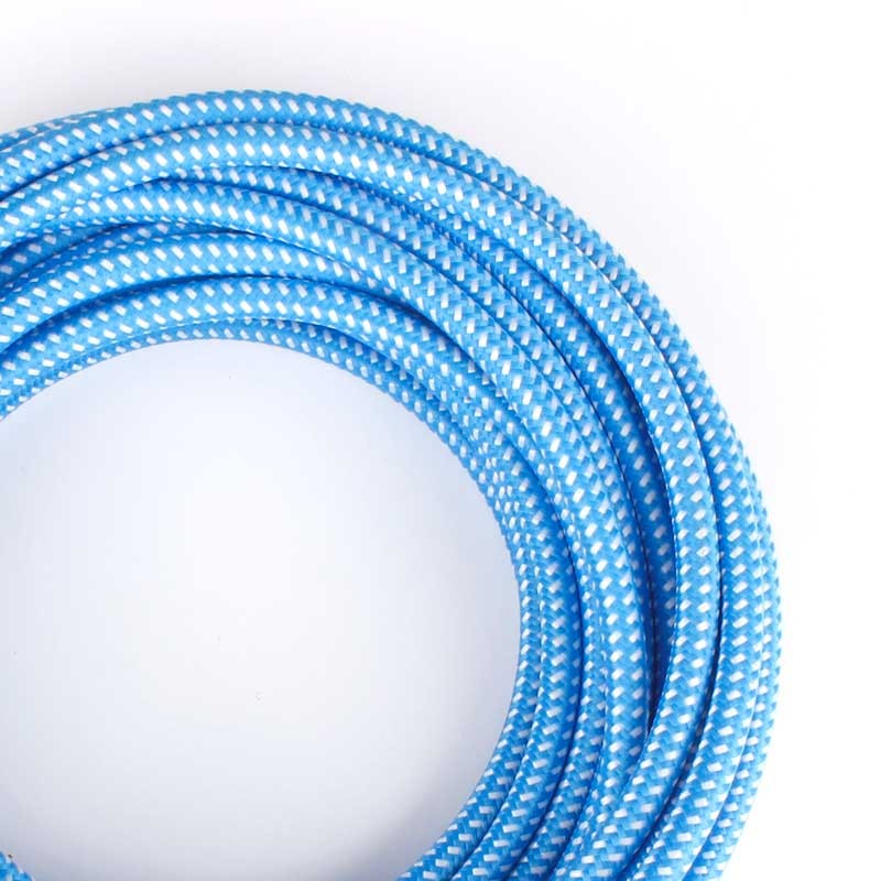 Round Electric Cable coated in Silk effect fabric Blue & White colour