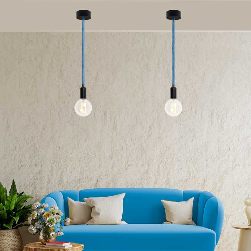 Round Electric Cable coated in Silk effect fabric Blue & White colour
