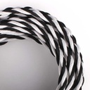 Braided cable coated in silk effect fabric - Black and white - One meter