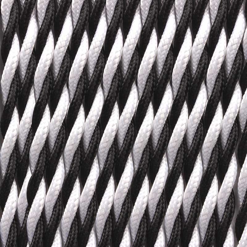 Braided cable coated in silk effect fabric - Black and white - One meter