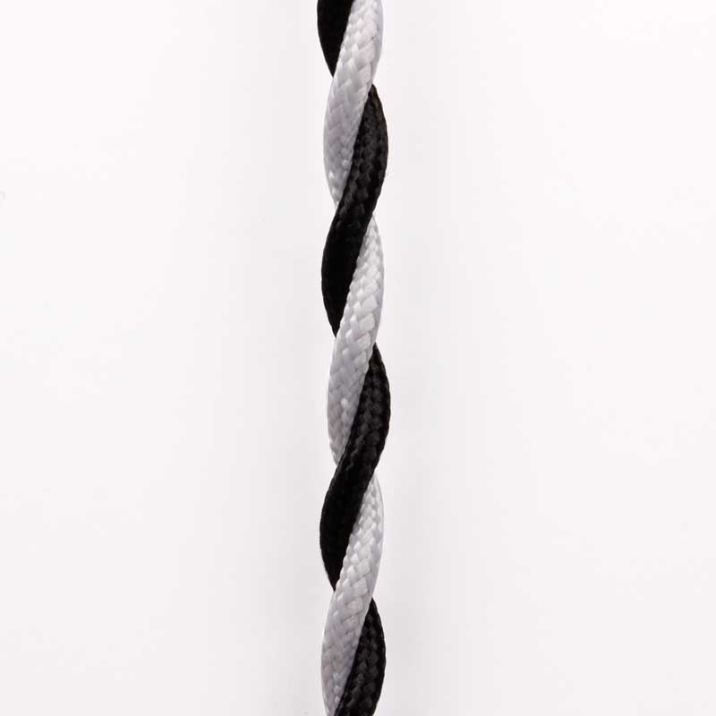 Braided cable coated in silk effect fabric - Black and white - One meter