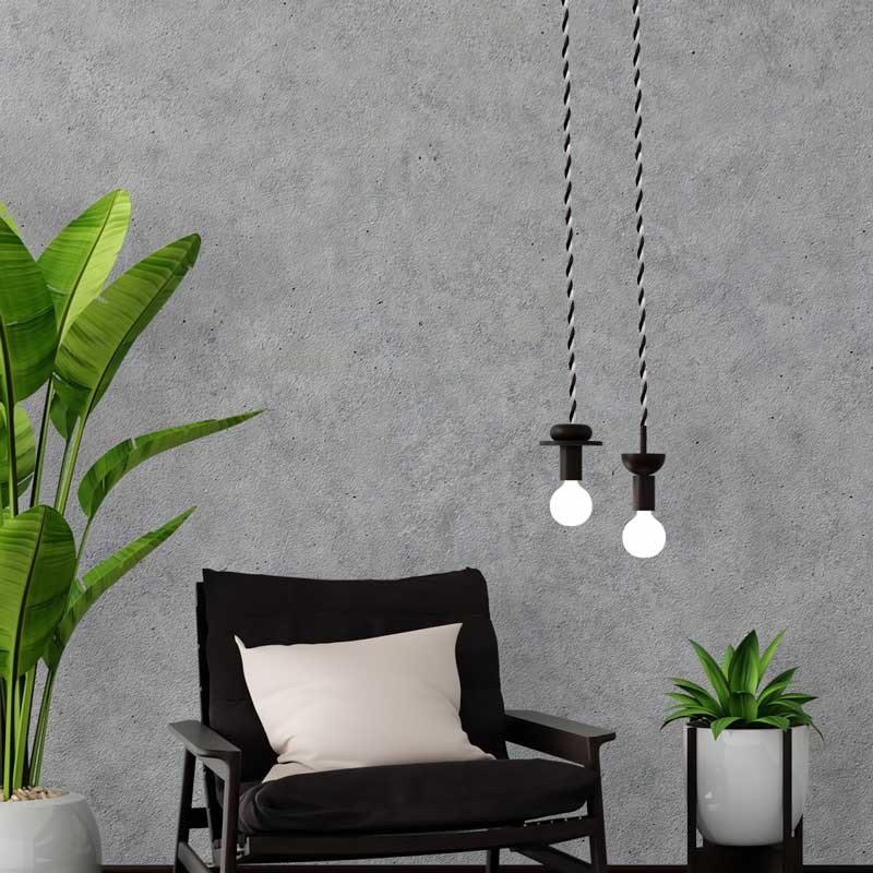 Braided cable coated in silk effect fabric - Black and white - One meter
