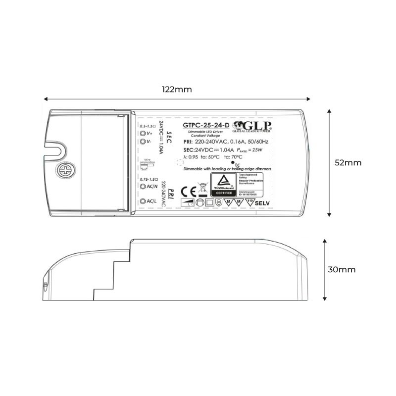 Triac LED dimmable power supply 25W 24V - LPG