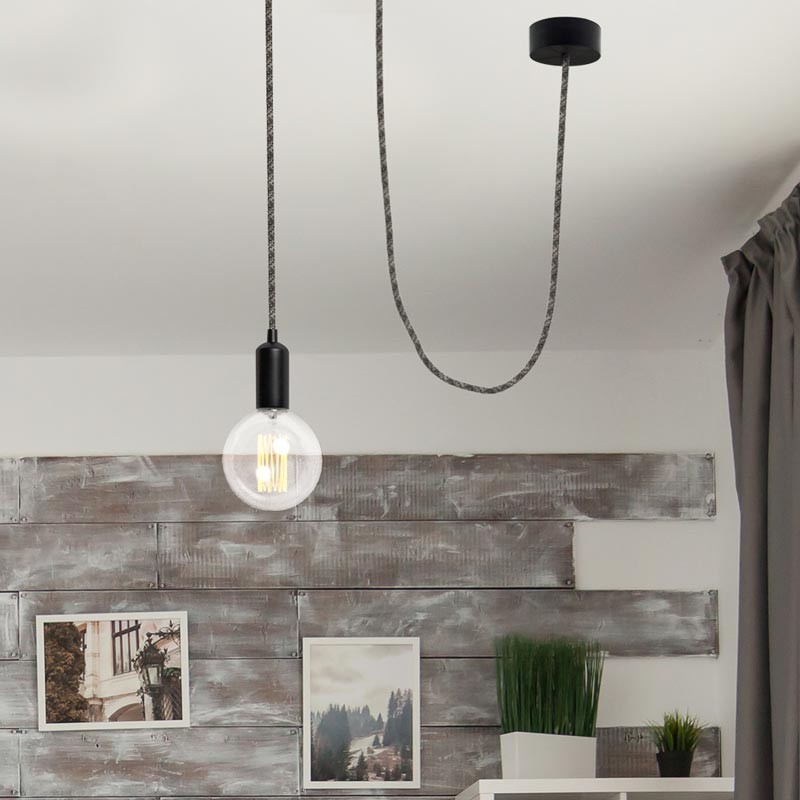 Onyx Tweed Cotton Coated Round Electrical Cable Black color