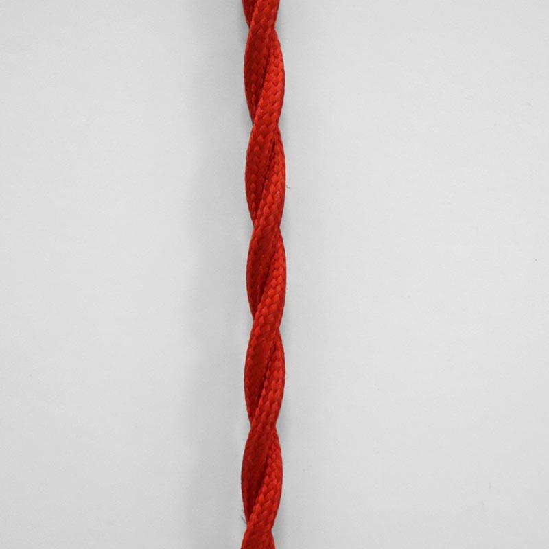 Braided electric cable in silk effect fabric Red color