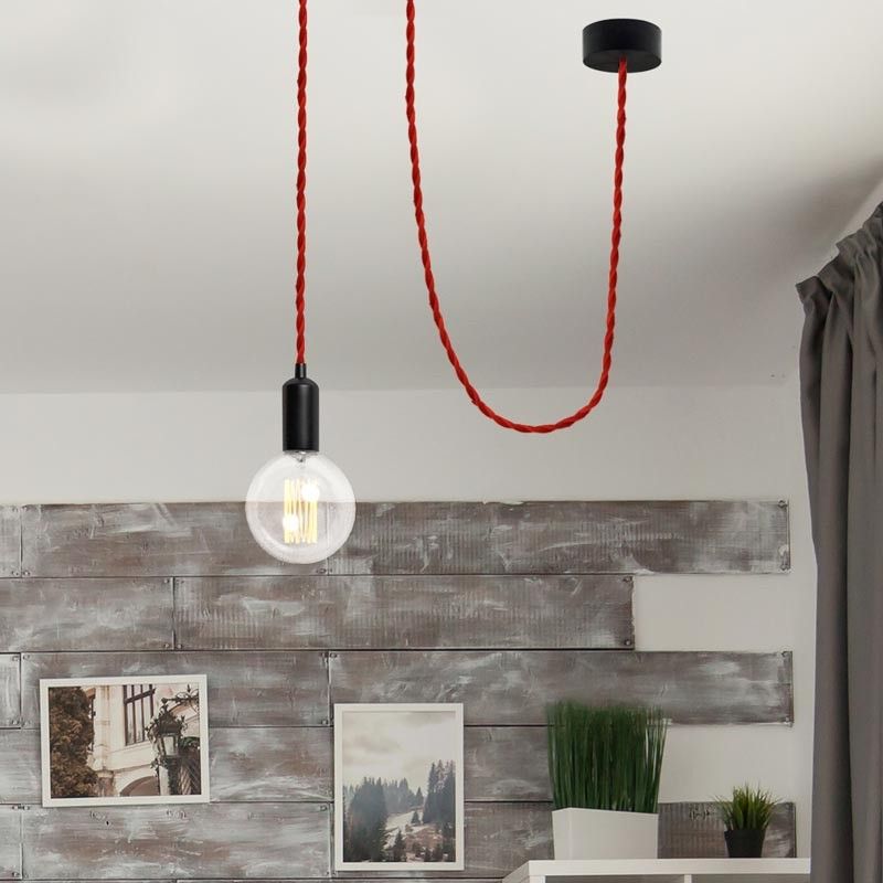 Braided electric cable in silk effect fabric Red color