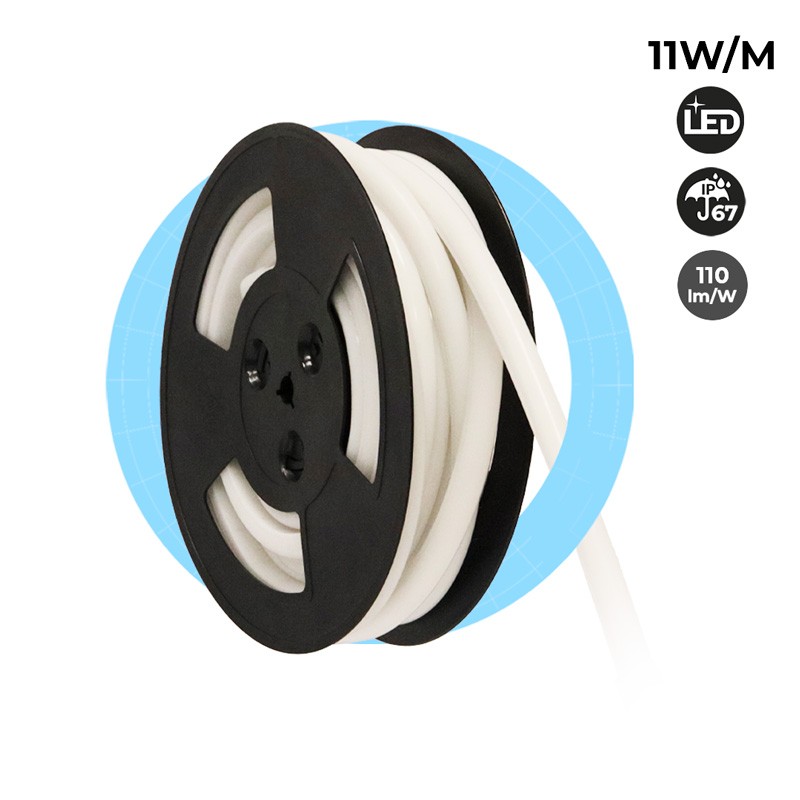 Flexible LED neon 24V DC - 12x12mm - 10 meters - Complete kit - 11W/m - IP67 - Vertical curvature