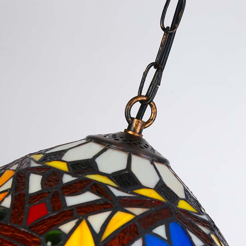 Tiffany-inspired pendant lamp with floral mosaic in glass