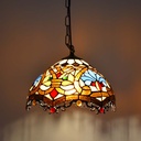 Tiffany-inspired pendant lamp with floral mosaic in glass