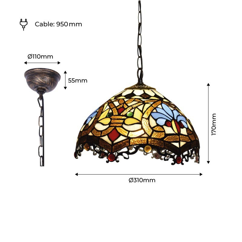 Tiffany-inspired pendant lamp with floral mosaic in glass