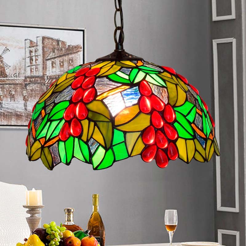 Tiffany-inspired pendant lamp with fruit mosaic in glass