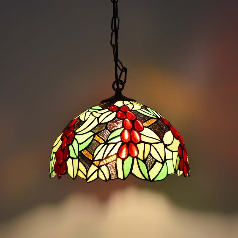Tiffany-inspired pendant lamp with fruit mosaic in glass
