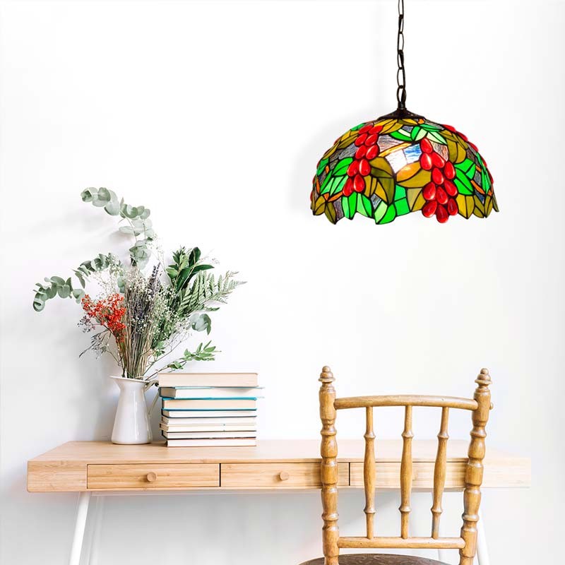 Tiffany-inspired pendant lamp with fruit mosaic in glass