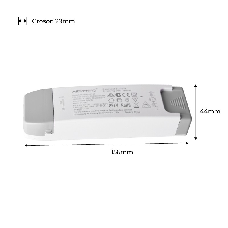 Dimmable TRIAC driver constant current 25-42V 44W 1050mA