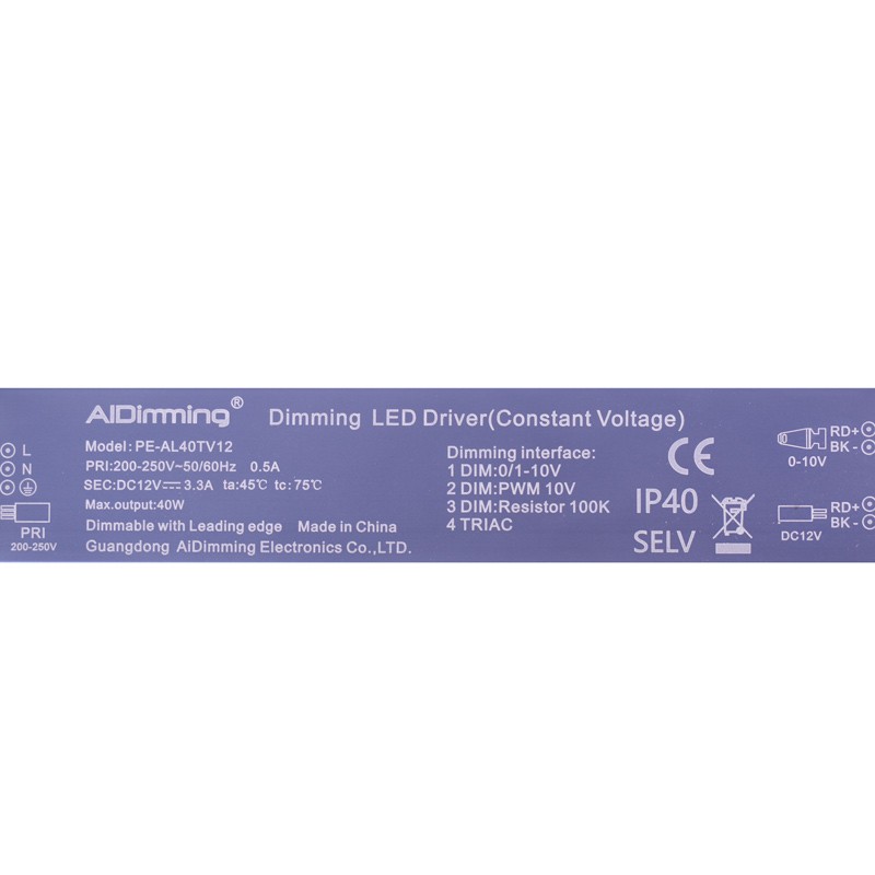 TRIAC DC 12V 3.3A 40W IP40 dimmable power supply TRIAC DC 12V 3.3A 40W IP40