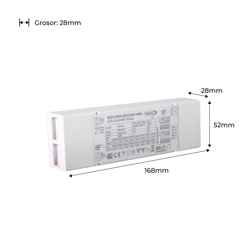 DALI dimmable driver 1 channel 8-48V 30w multicurrent (250-1000mA)