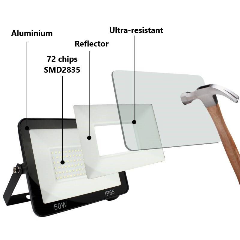 Pack of 2 outdoor LED floodlights 50W - 95lm/W - IP65