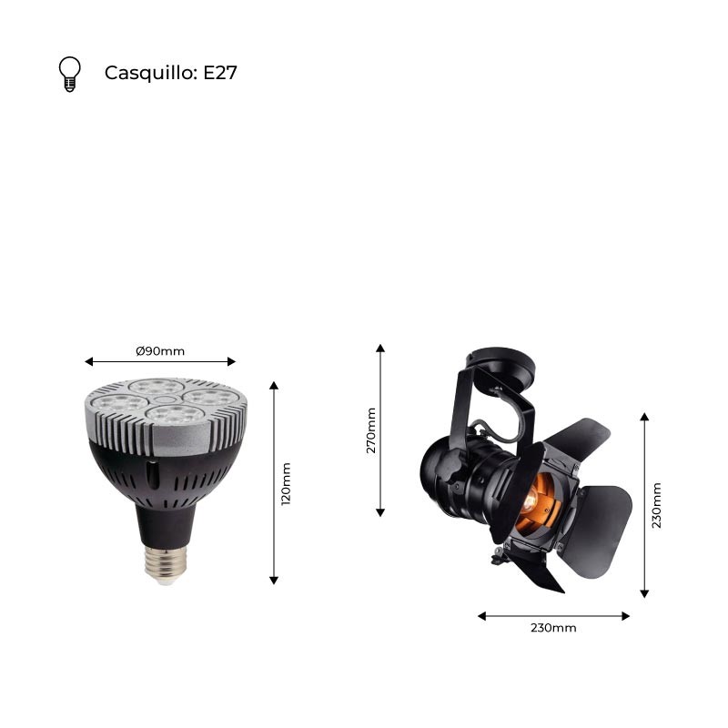 Pack Ceiling or wall lamp "CINEMA" with LED PAR30 E27 bulb