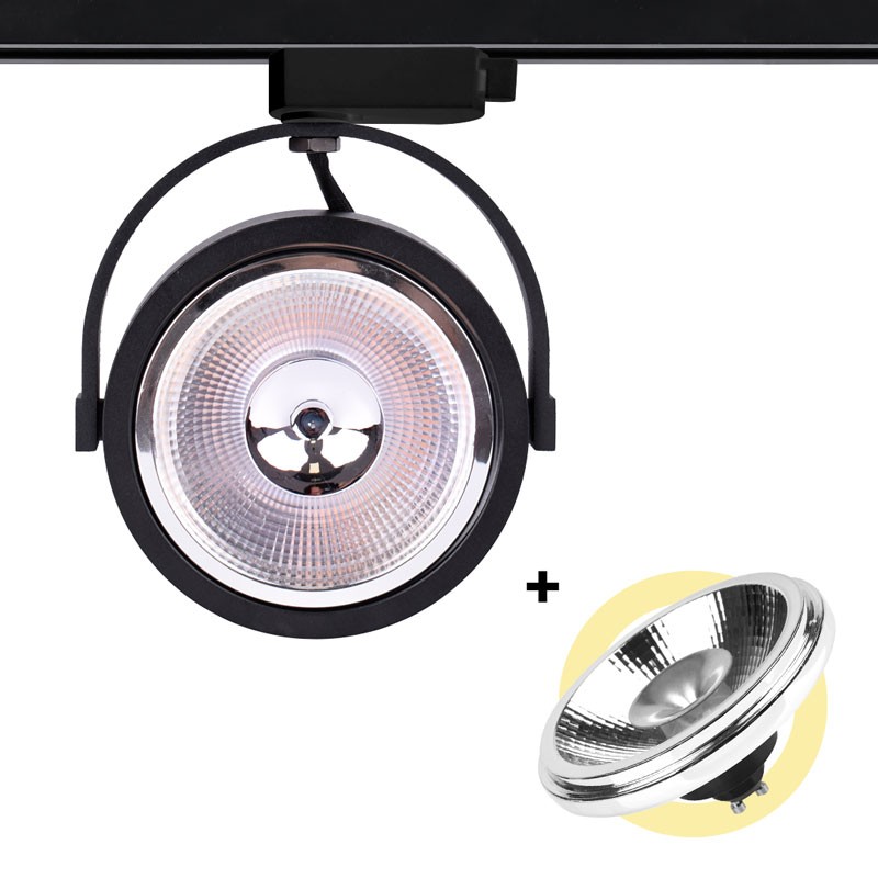 Pack LED Track Spotlight Single Phase + LED Bulb AR111 GU10