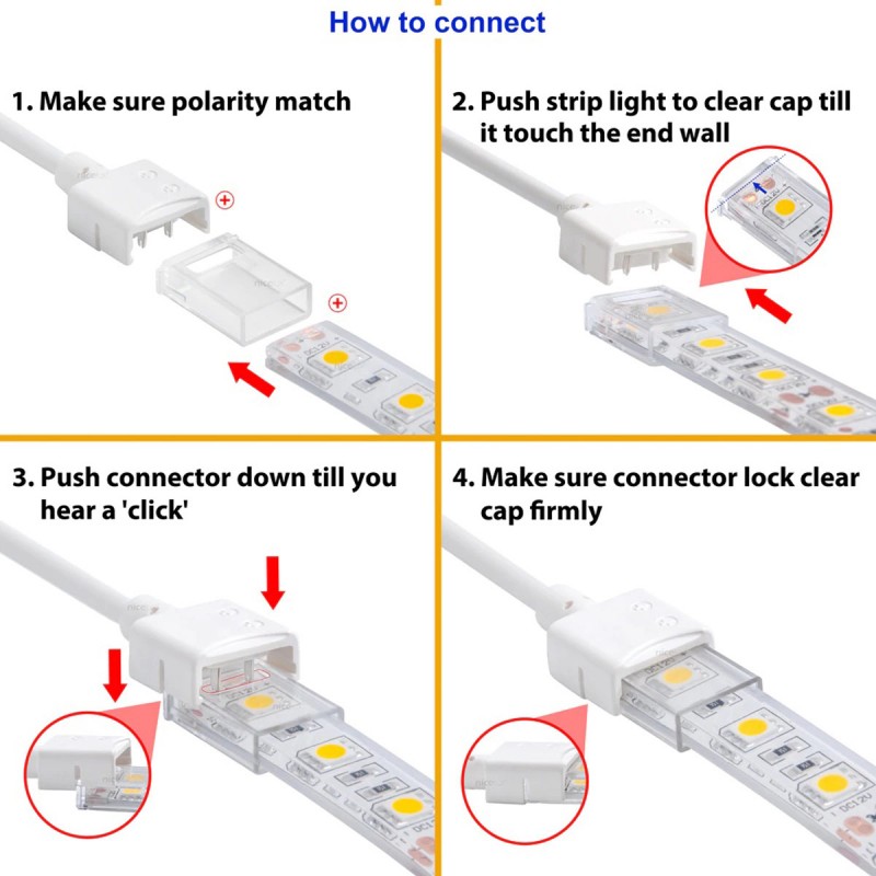 Waterproof LED strip start connector 10mm - 2 pins - IP68