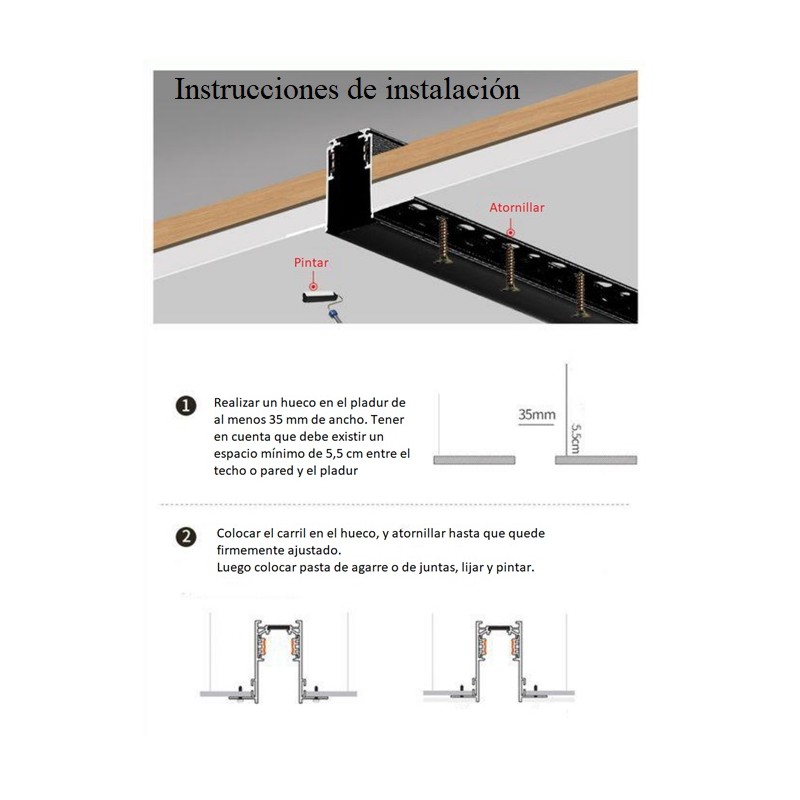 Magnetic rail 20mm recessed - 48V - 2 meters
