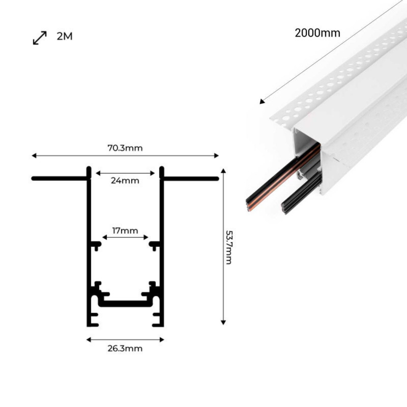 Magnetic rail 20mm integration 48V - 2 meters