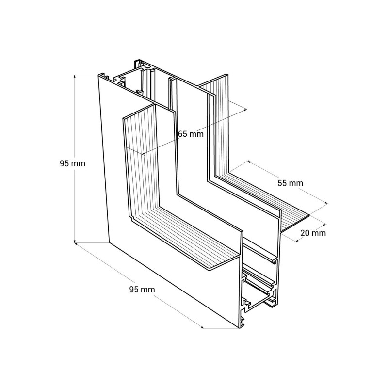 L-joint for recessed magnetic rails 20mm - Vertical
