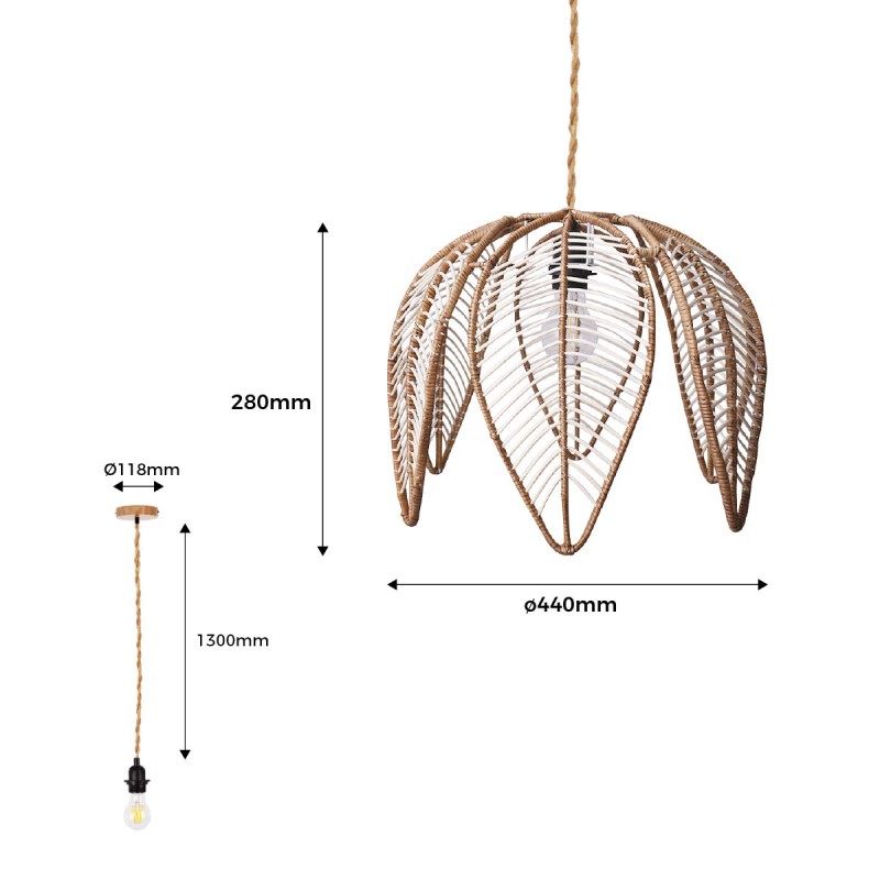 Flower-shaped rattan pendant lamp "BINTAN".