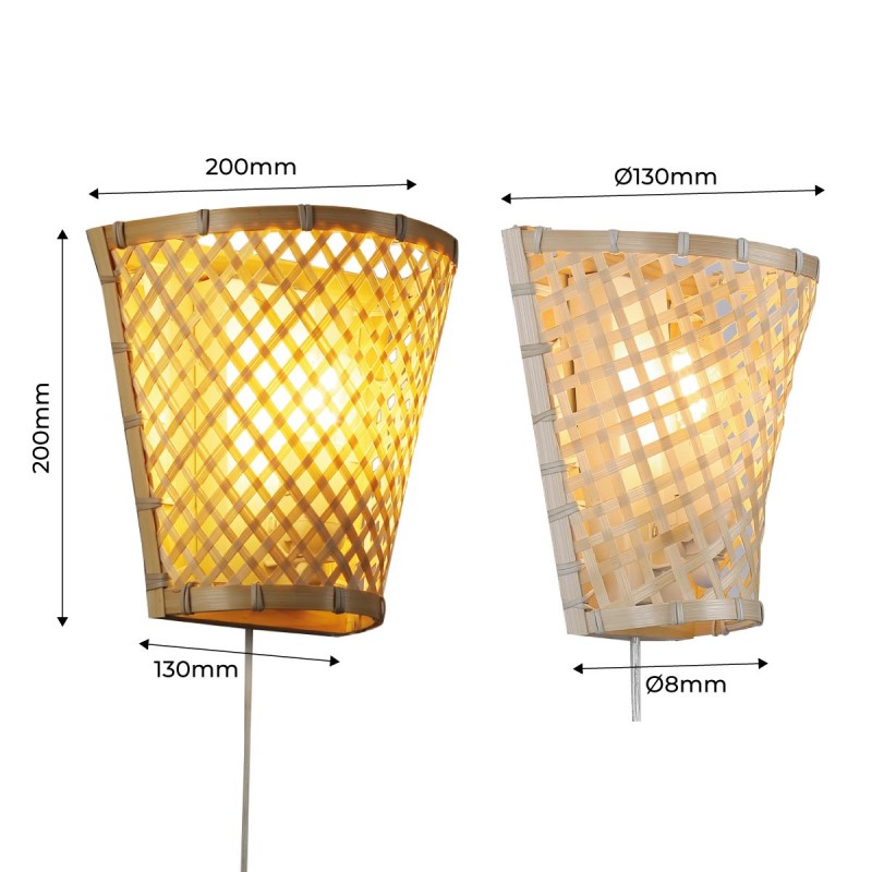 Wicker wall light with plug "PANI".