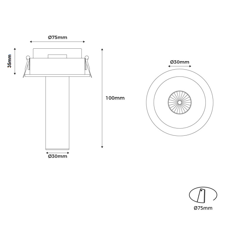 Recessed LED spotlight "ALAI" - Zoom - 100mm - 2800K - LED COB - Cree chip - 7W
