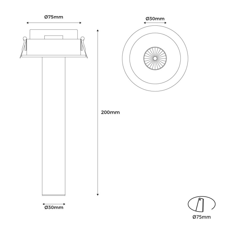 Recessed LED spotlight "ALAI" - Zoom - 200mm - 2800K - LED COB - Cree chip - 7W