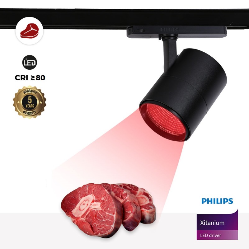 LED spotlight for three-phase rail special for butchers - Integrated driver Philips Xitanium- LED COB - 40W