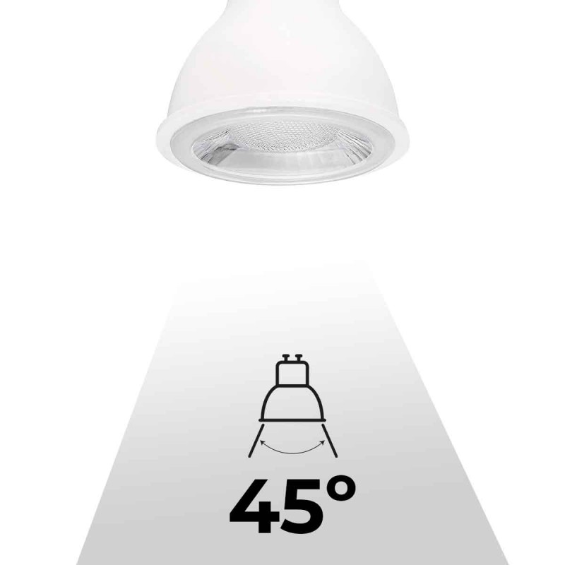 GU10 LED Bulb - SMD2835 - 7W - Ø50mm - Optics at 45º.
