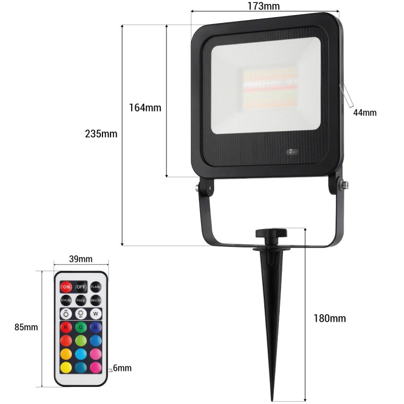 RGBW outdoor LED floodlight with remote control - IP65 - 120º- 50W