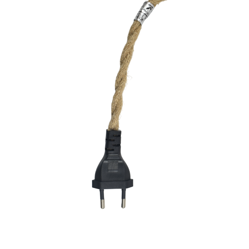 E27 socket with twisted jute cord, switch and plug