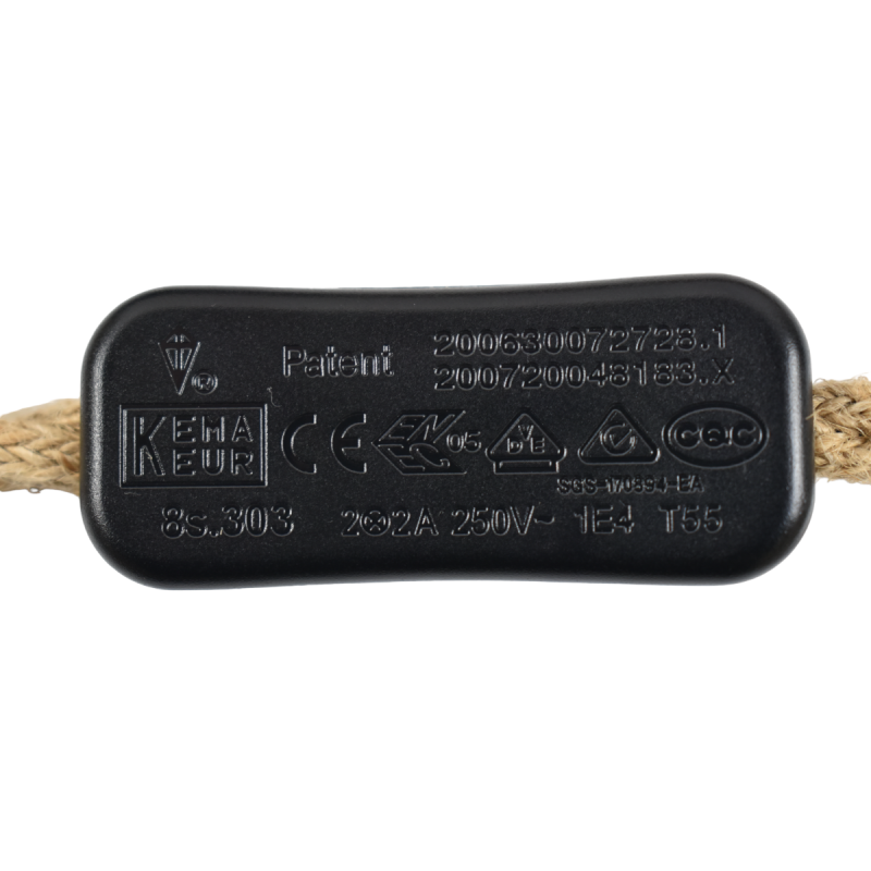 E27 socket with twisted jute cord, switch and plug