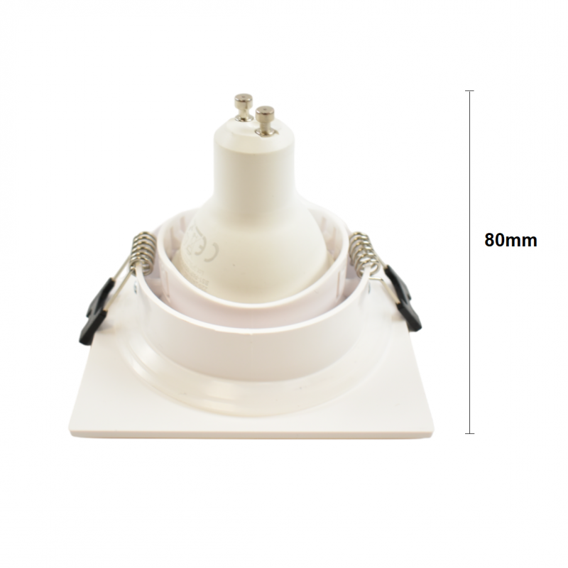 Square downlight ring for GU10/MR16 bulb - Opal diffuser - Cut Ø 75-80 mm - IP54