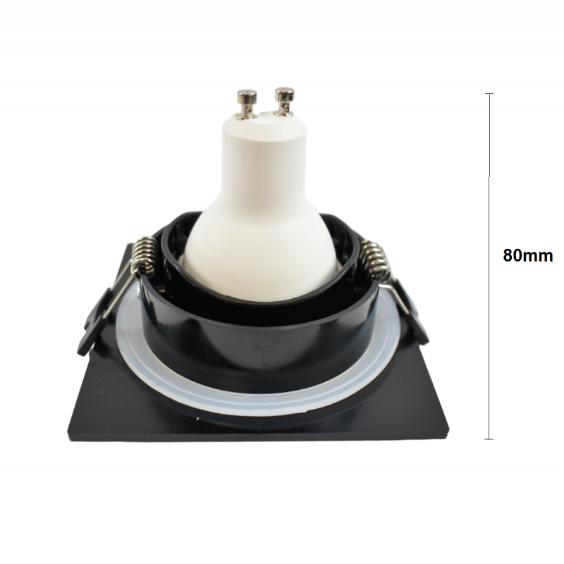 Square downlight ring for GU10/MR16 bulb - Opal diffuser - Cut Ø 75-80 mm - IP54