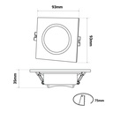 Square downlight ring for GU10/MR16 bulb - Opal diffuser - Cut Ø 75-80 mm - IP54