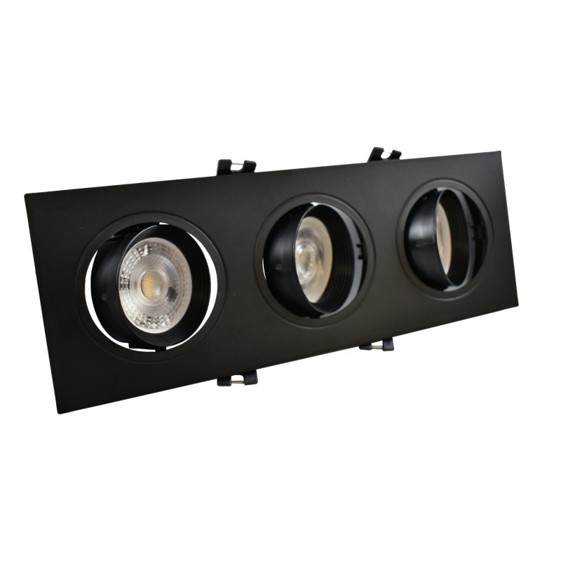 Tilting downlight ring for three GU10/MR16 bulbs - Cutout 75 x 235 mm
