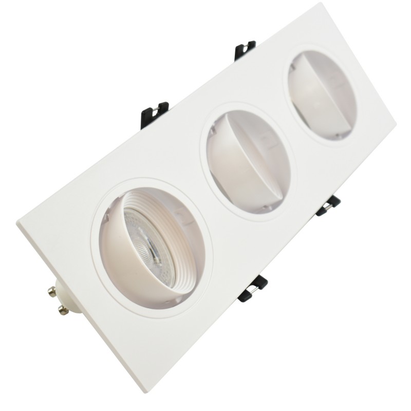 Tilting downlight ring for three GU10/MR16 bulbs - Cutout 75 x 235 mm