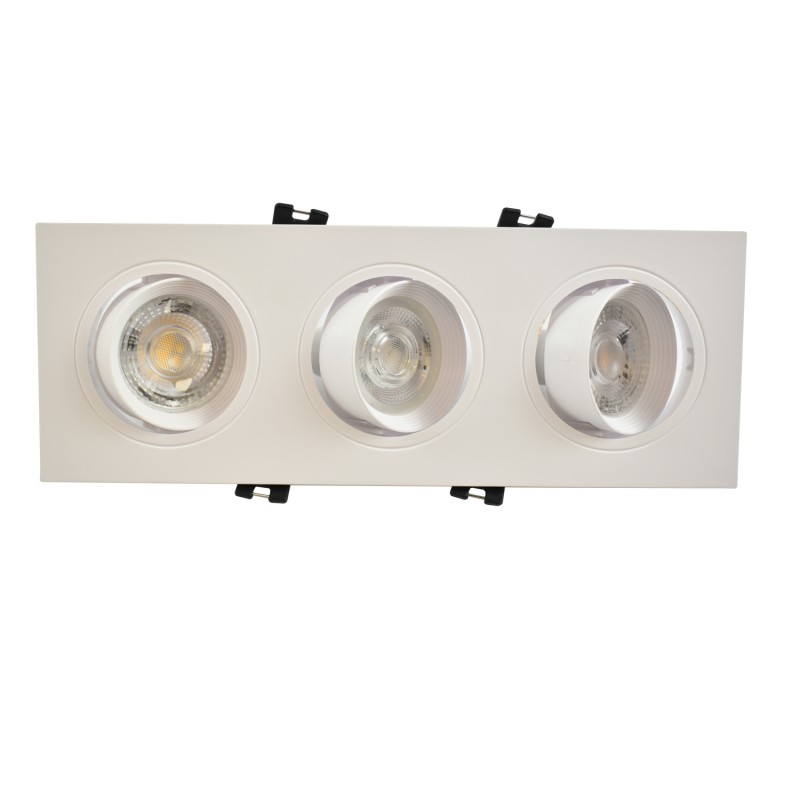 Tilting downlight ring for three GU10/MR16 bulbs - Cutout 75 x 235 mm