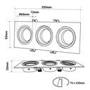 Tilting downlight ring for three GU10/MR16 bulbs - Cutout 75 x 235 mm