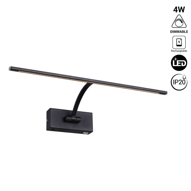 LED wall light for pictures with rechargeable battery - Dimmable - 4W - 34cm