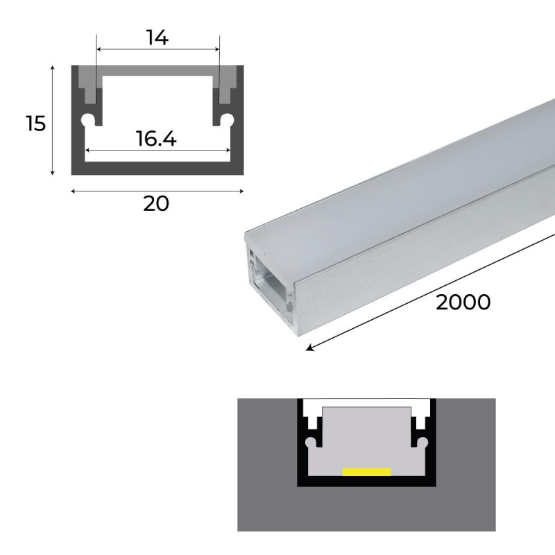 Aluminum profile for floor mounting - LED Strip up to 15 mm - 2 meters